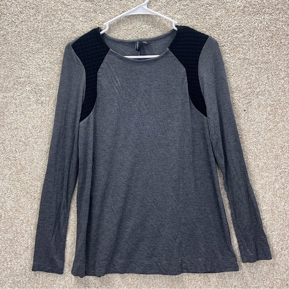 Imperfect Cynthia Rowley top gray black‎ quilted long sleeved top stretchy